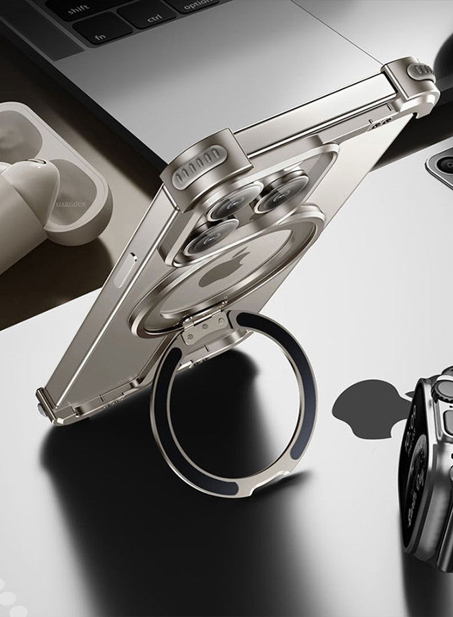 MARGOUN iPhone 15 Pro Max Case Cover Lightweight Metal Shock Bar Magsafe Case Finger Ring Holder Shockproof Phone Cover Bumper Magnetic Wireless Charging Mobile Phone Kickstand Protective Case Silver - Image 4