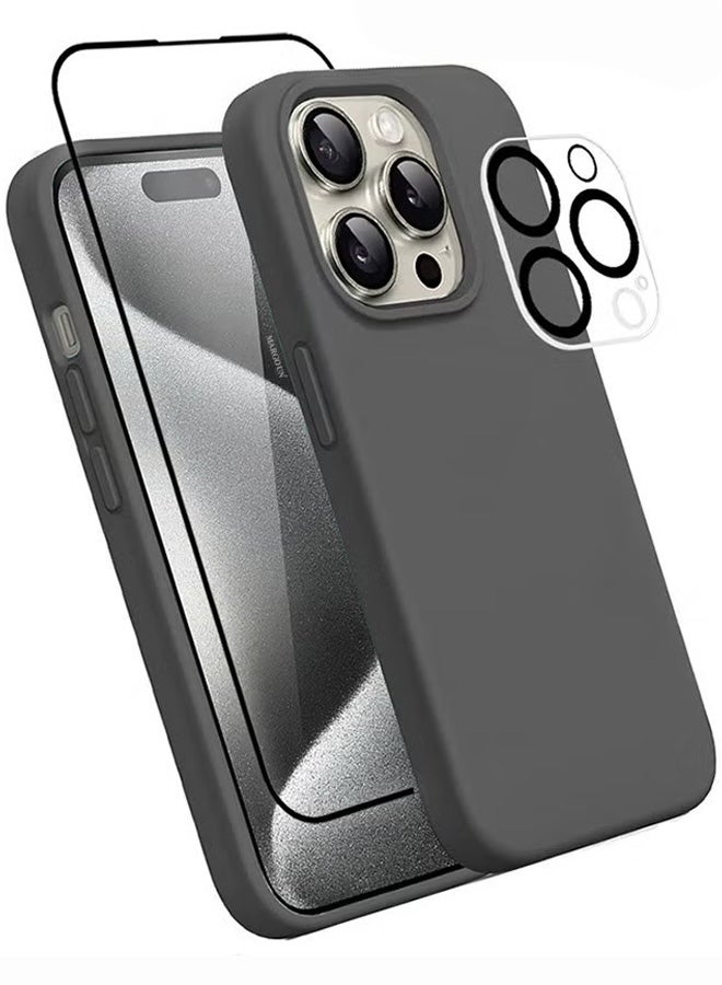 MARGOUN 3Packs Phone Case, Screen Protector, and Lens Protector for iPhone 15 Pro Max, Upgrade Defender Silicone Cover ShockProof Anti-Scratch Protective Phone Case Dark Grey - Image 1