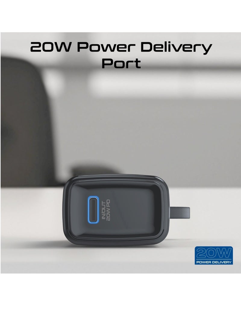 PROMATE - 5000 mAh Compact Power Bank Universal With Portable Charger And Built-In Lightning Cable Foldable USB-C Connector LED Display Black - Image 1