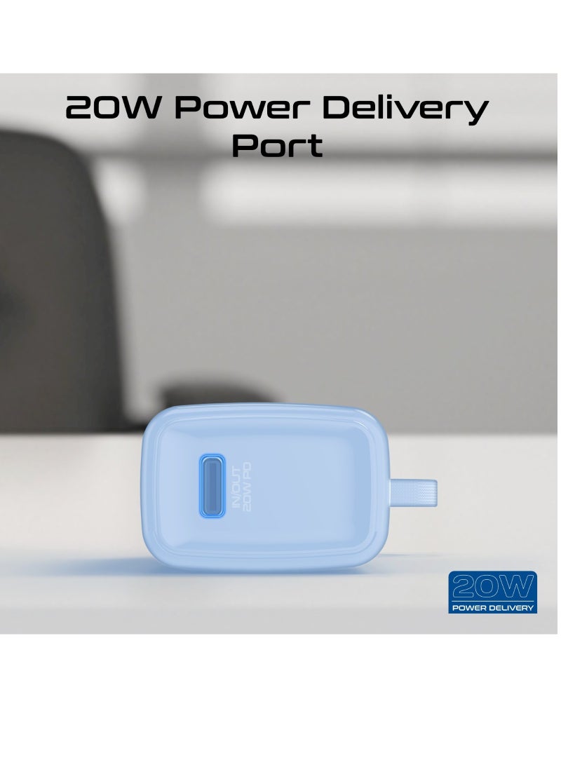 PROMATE - 5000 mAh Compact Power Bank Universal With Portable Charger And Built-In Lightning Cable Foldable USB-C Connector LED Display Blue - Image 1