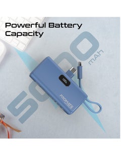 PROMATE 5000 mAh Compact Power Bank Universal With Portable Charger And Built-In Lightning Cable Foldable USB-C Connector LED Display Blue  - Image 2