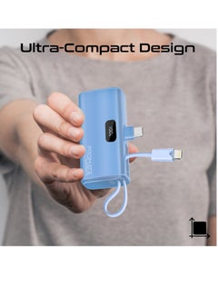 PROMATE 5000 mAh Compact Power Bank Universal With Portable Charger And Built-In Lightning Cable Foldable USB-C Connector LED Display Blue  - Image 4
