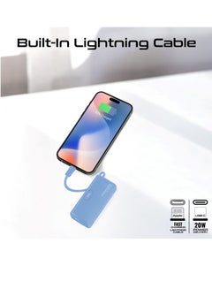 PROMATE 5000 mAh Compact Power Bank Universal With Portable Charger And Built-In Lightning Cable Foldable USB-C Connector LED Display Blue  - Image 3