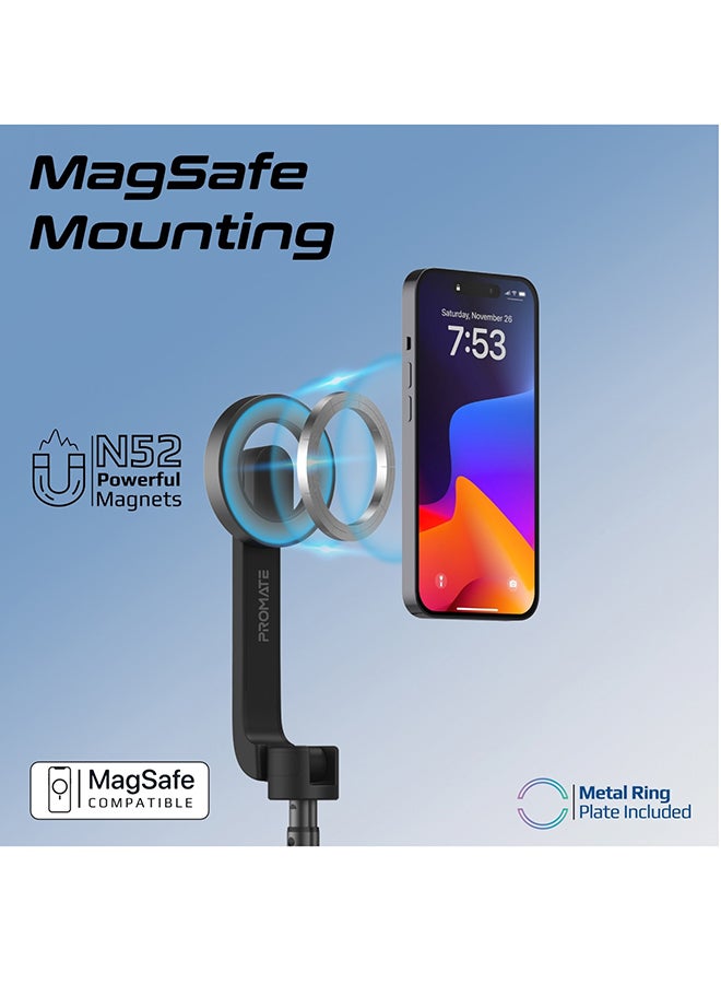 بروميت - حامل عصا سيلفي MagSafe قابل للتمديد مع حامل ثلاثي القوائم قابل للطي وجهاز تحكم عن بعد مدمج يعمل بالبلوتوث باللون الأسود - Image 1