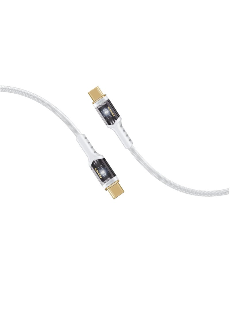 بروميت كابل USB-C إلى USB-C شحن سريع 100 واط لتوصيل الطاقة مع أطراف شفافة باللون الأبيض - Image 1