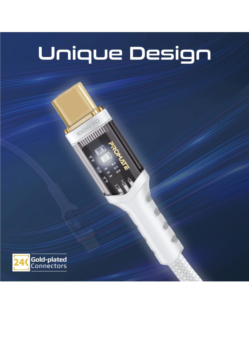 بروميت كابل USB-C إلى USB-C شحن سريع 100 واط لتوصيل الطاقة مع أطراف شفافة باللون الأبيض - Image 3