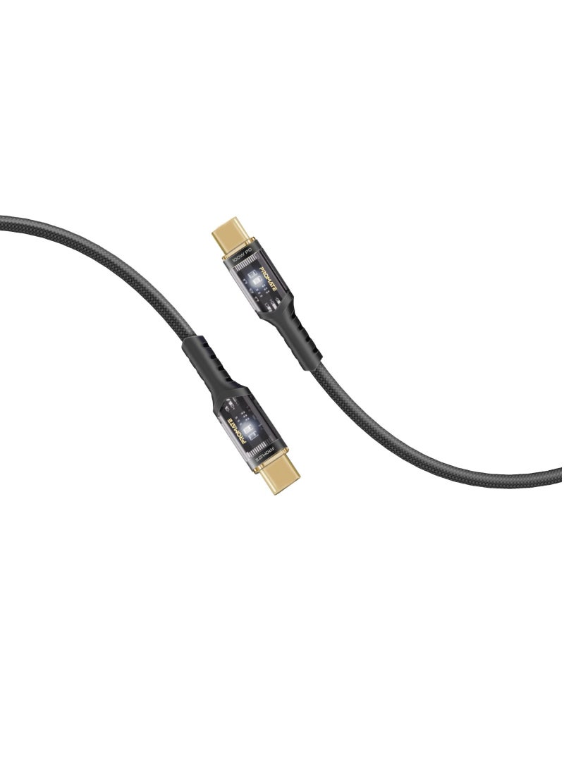 بروميت كابل USB-C إلى USB-C شحن سريع 100 واط لتوصيل الطاقة مع أطراف شفافة باللون الأسود - Image 1