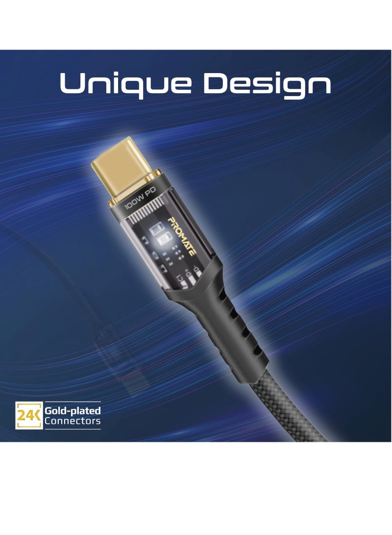 بروميت كابل USB-C إلى USB-C شحن سريع 100 واط لتوصيل الطاقة مع أطراف شفافة باللون الأسود - Image 4