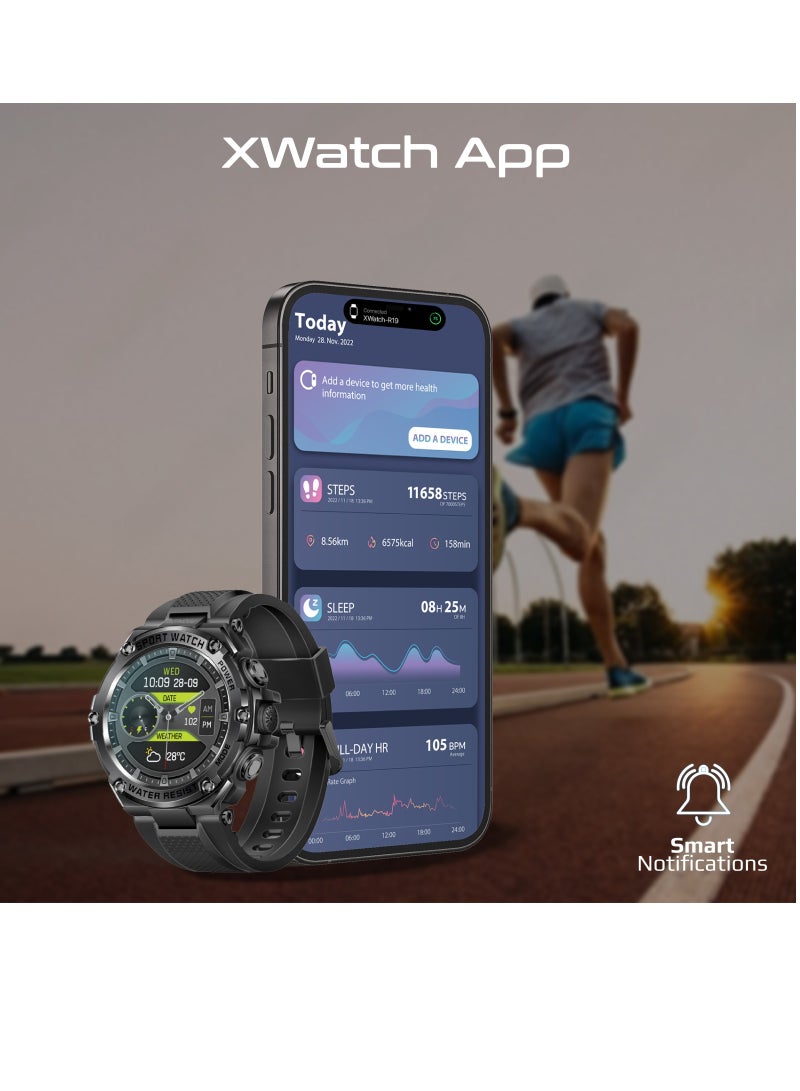 PROMATE - Fitness Tracker, Round-Screen Bluetooth 5.1 Smartwatch with 1.53” TFT Display, Speaker, E-Card Sharing, 80-Day Battery and IP67 Sweat Resistance, XWatch-R19 Black - Image 1