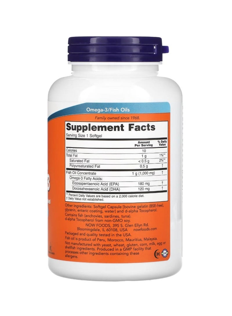 Now Foods Omega-3 180 EPA / 120 DHA 180 Softgels - Image 2