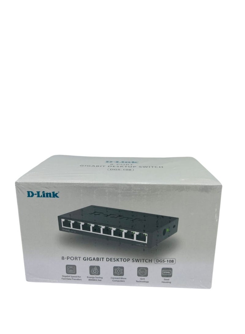 D-Link 8-Port Gigabit Unmanaged Desktop Switch - DGS-108 Black  - Image 2