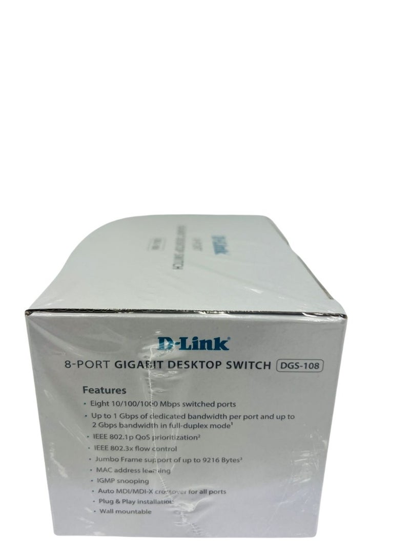 D-Link 8-Port Gigabit Unmanaged Desktop Switch - DGS-108 Black  - Image 3