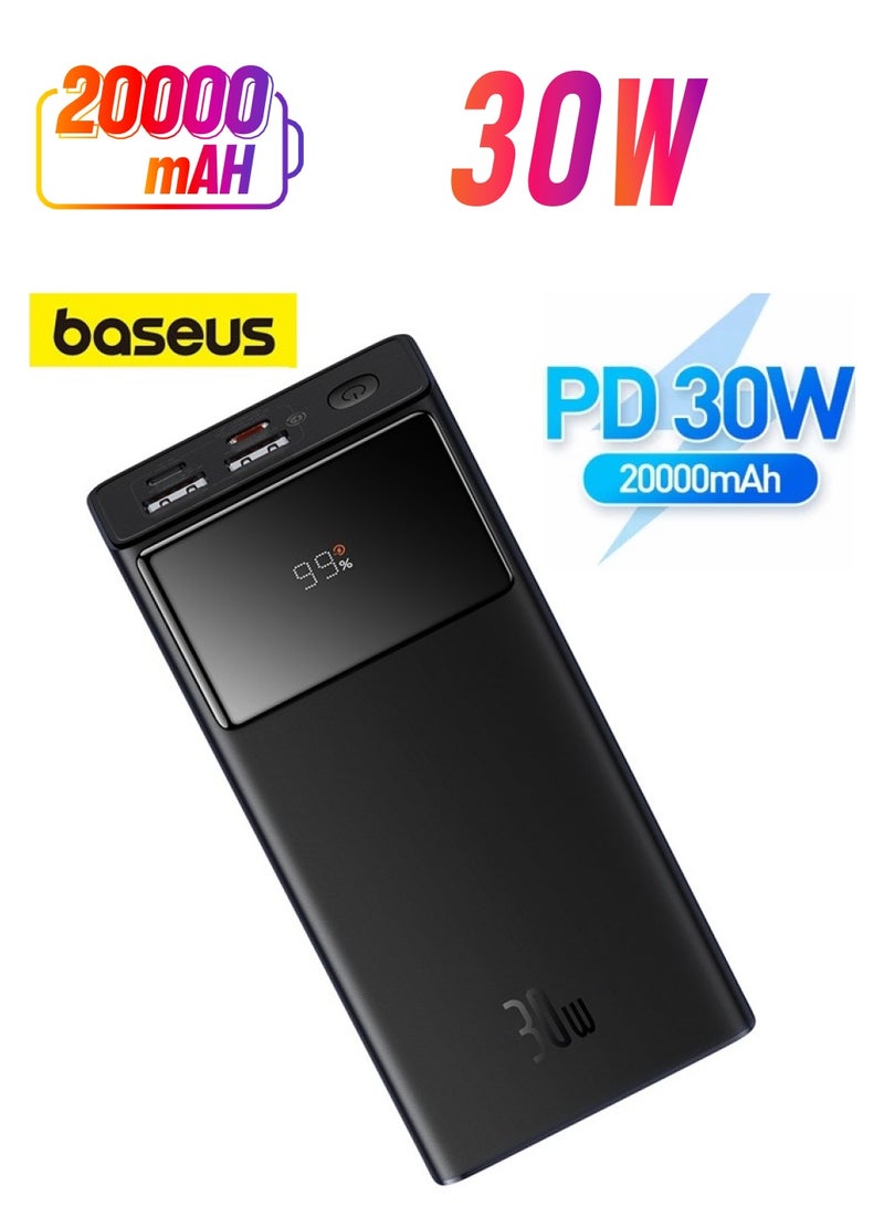 Baseus 20000 mAh 30W iPhone Portable Charger, USB C Fast Charging Hi-Speed Power bank With LED Digital Display Compatible With iPhone 15/14/13/12 Series, Samsung S24, iPad Pro, Huawei, Xiaomi Etc Black  - Image 1