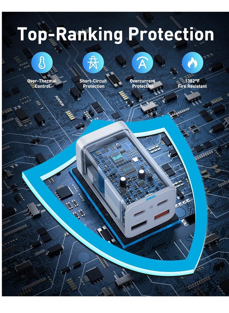 Baseus USB C Charger, 65W PD GaN3 Fast Wall Charger Block, 4-Ports 2USB-C + 2USB-A Charging Station With 5ft AC Cable for MacBook Pro/Air, USB-C Laptop, iPhone 15/14/13, iPad Pro, Galaxy S24 S23, Etc Black - Image 5