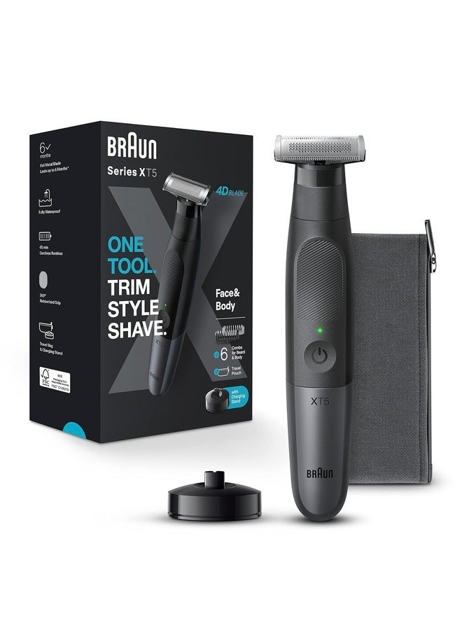 BRAUN - XT5300 hybrid trimmer Face & body with 4D-flex blade, waterproof, 6 combs, pouch, charging stand - Image 1