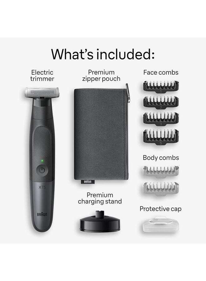 BRAUN - XT5300 hybrid trimmer Face & body with 4D-flex blade, waterproof, 6 combs, pouch, charging stand - Image 1