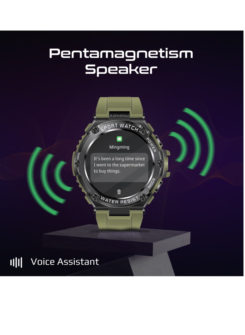 PROMATE - Fitness Tracker, Round-Screen Bluetooth 5.1 Smartwatch with 1.53” TFT Display, Speaker, E-Card Sharing, 80-Day Battery and IP67 Sweat Resistance, XWatch-R19 Green - Image 1