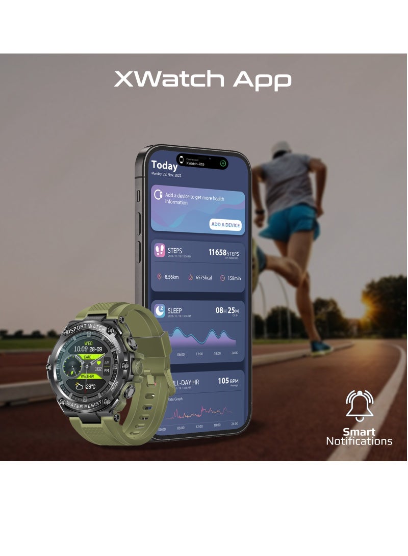 PROMATE - Fitness Tracker, Round-Screen Bluetooth 5.1 Smartwatch with 1.53” TFT Display, Speaker, E-Card Sharing, 80-Day Battery and IP67 Sweat Resistance, XWatch-R19 Green - Image 1