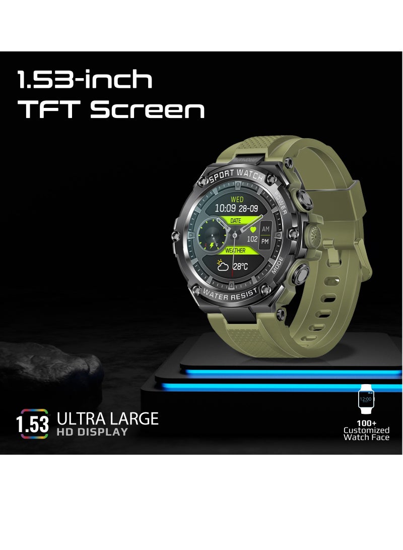 PROMATE - Fitness Tracker, Round-Screen Bluetooth 5.1 Smartwatch with 1.53” TFT Display, Speaker, E-Card Sharing, 80-Day Battery and IP67 Sweat Resistance, XWatch-R19 Green - Image 1