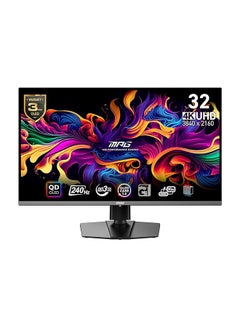 MPG 321URX Gaming Monitor, 32" 4K UHD Quantum Dot OLED Display, 240Hz Refresh Rate, 0.03ms (GtG) Response Time, AMD FreeSync Premium Pro, 1.07 Billion Colors, HDR10, DisplayHDR 1000, NVIDIA G-SYNC Compatible, HDMI 2.1, USB-C, Wide Color Gamut (DCI-P3 99%), VESA Mountable, Anti-Glare, Built-in KVM Switch, Eye Care Technology, MPG321URX Black