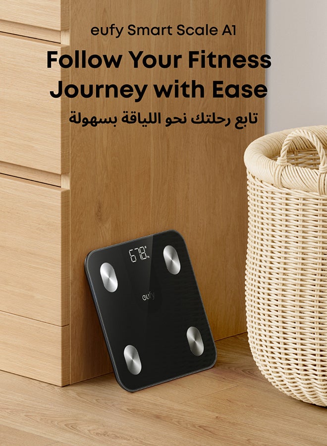 إيوفي ميزان ذكي A1 مع بلوتوث، مقياس دهون الجسم، ميزان حمام رقمي لاسلكي، 12 قياسًا، الوزن/دهون الجسم/مؤشر كتلة الجسم، تحليل تكوين الجسم للياقة البدنية، أسود، رطل/كجم. - Image 2