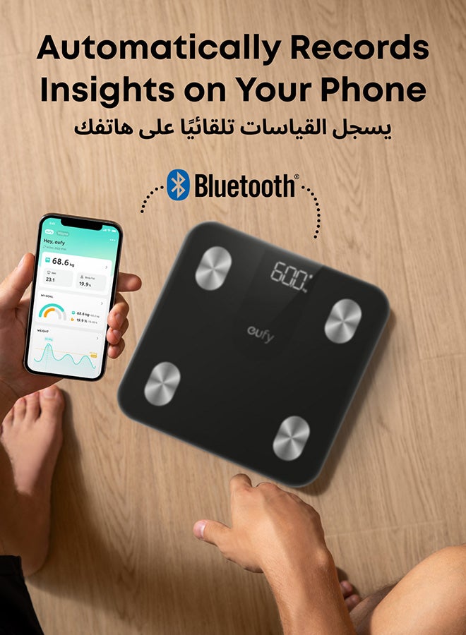 إيوفي ميزان ذكي A1 مع بلوتوث، مقياس دهون الجسم، ميزان حمام رقمي لاسلكي، 12 قياسًا، الوزن/دهون الجسم/مؤشر كتلة الجسم، تحليل تكوين الجسم للياقة البدنية، أسود، رطل/كجم. - Image 5