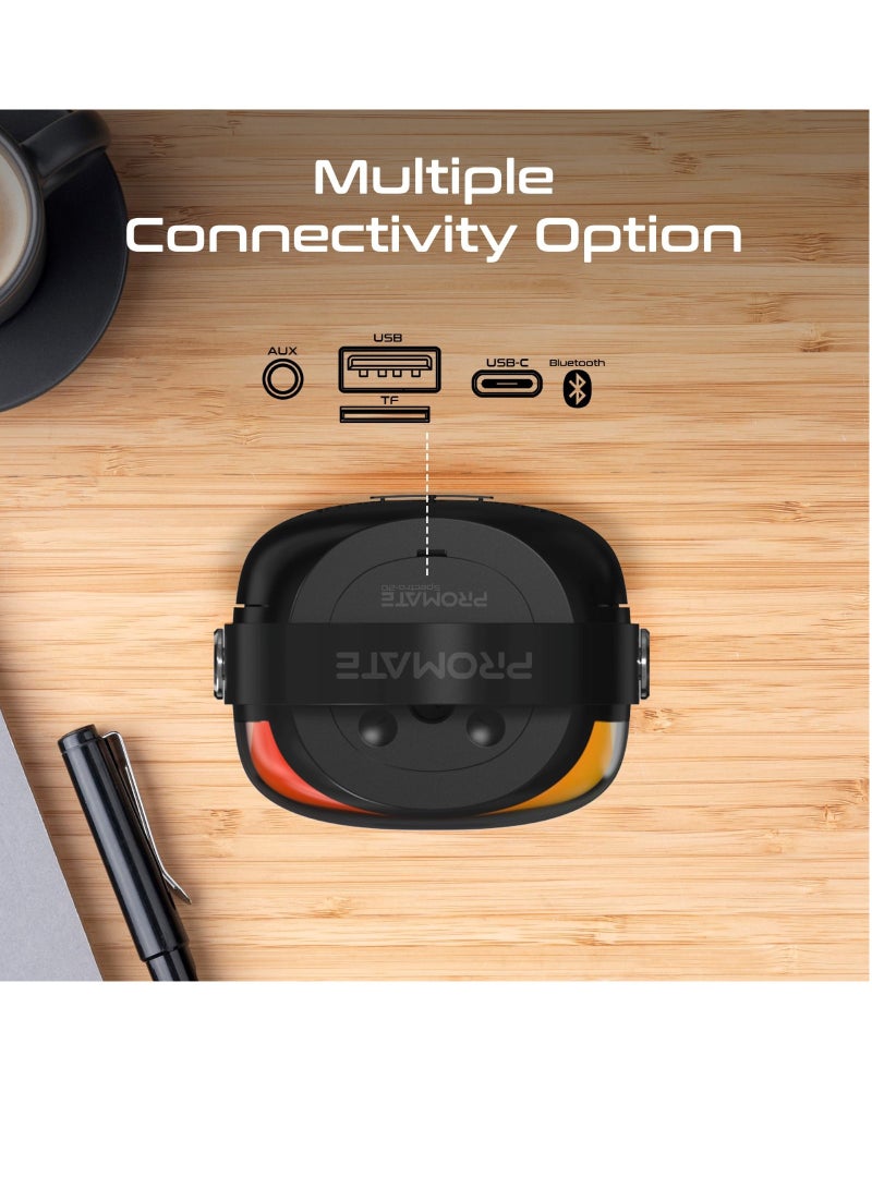 PROMATE RGB Bluetooth Speaker, 20W True Wireless Portable Speaker with Colorful RGB Lights, 4H Long Battery Life, Water-Resistance, Top Handle, Micro SD Card Slot and USB Media Port Black  - Image 5