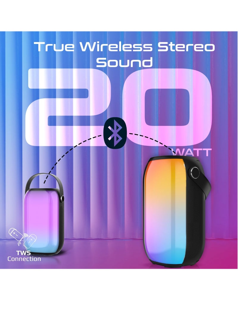 PROMATE RGB Bluetooth Speaker, 20W True Wireless Portable Speaker with Colorful RGB Lights, 4H Long Battery Life, Water-Resistance, Top Handle, Micro SD Card Slot and USB Media Port Black  - Image 2