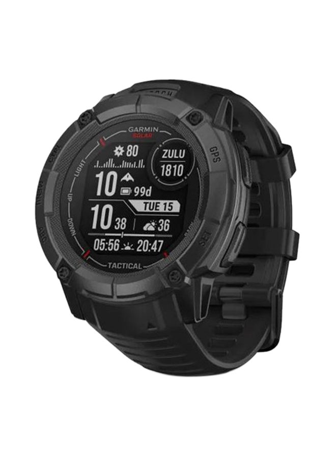 GARMIN - Instinct 2X Solar - 50MM - Tactical Edition - Unlimited Battery Life in Smartwatch Mode With Solar Charging1 - Military Standard Toughness, Scratch Resistant, Power Glass™, Heart Rate Monitor, All Day Stress Monitor, Tactical-Specific Features Include Night Vision Compatibility and More For Field Ops , Super Bright LED Flashlight, iOS and Android Compatible BLACK - Image 1