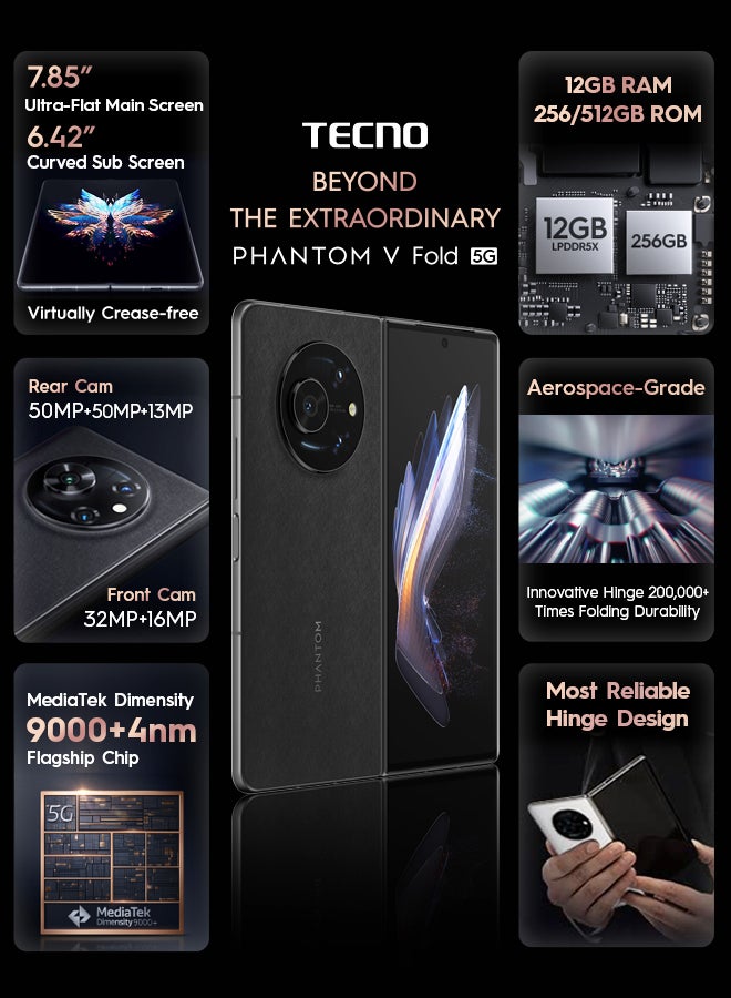 TECNO Phantom V Fold 5G Black Dual SIM 12GB RAM 256GB - Middle East Version  - Image 2