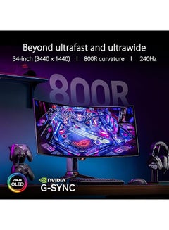 ASUS 34 inch ROG Swift OLED Ultrawide 800R Curved Gaming Monitor (PG34WCDM) – 21:9 (3440 x 1440), 240Hz, 0.03ms, G-SYNC Compatible, Custom Heatsink, Uniform Brightness, Smart KVM, USB-C 90W PD, 1300nits Black  - Image 3