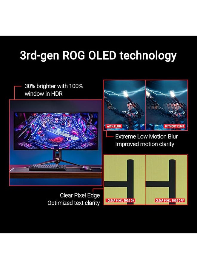 ASUS - 34 inch ROG Swift OLED Ultrawide 800R Curved Gaming Monitor (PG34WCDM) – 21:9 (3440 x 1440), 240Hz, 0.03ms, G-SYNC Compatible, Custom Heatsink, Uniform Brightness, Smart KVM, USB-C 90W PD, 1300nits Black - Image 1