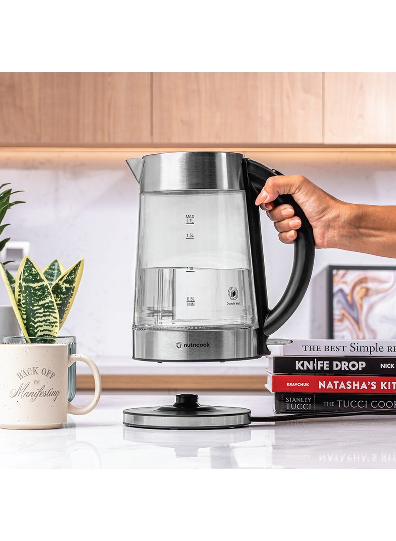 nutricook - Electric Glass Kettle Double Wall with 360° Swivel Base, 1.7L Capacity, Auto Shut-off & Boil Dry Protection with White Light Indicator, 2 Years Warranty 1.7 L 2200 W GK100 clear - Image 1