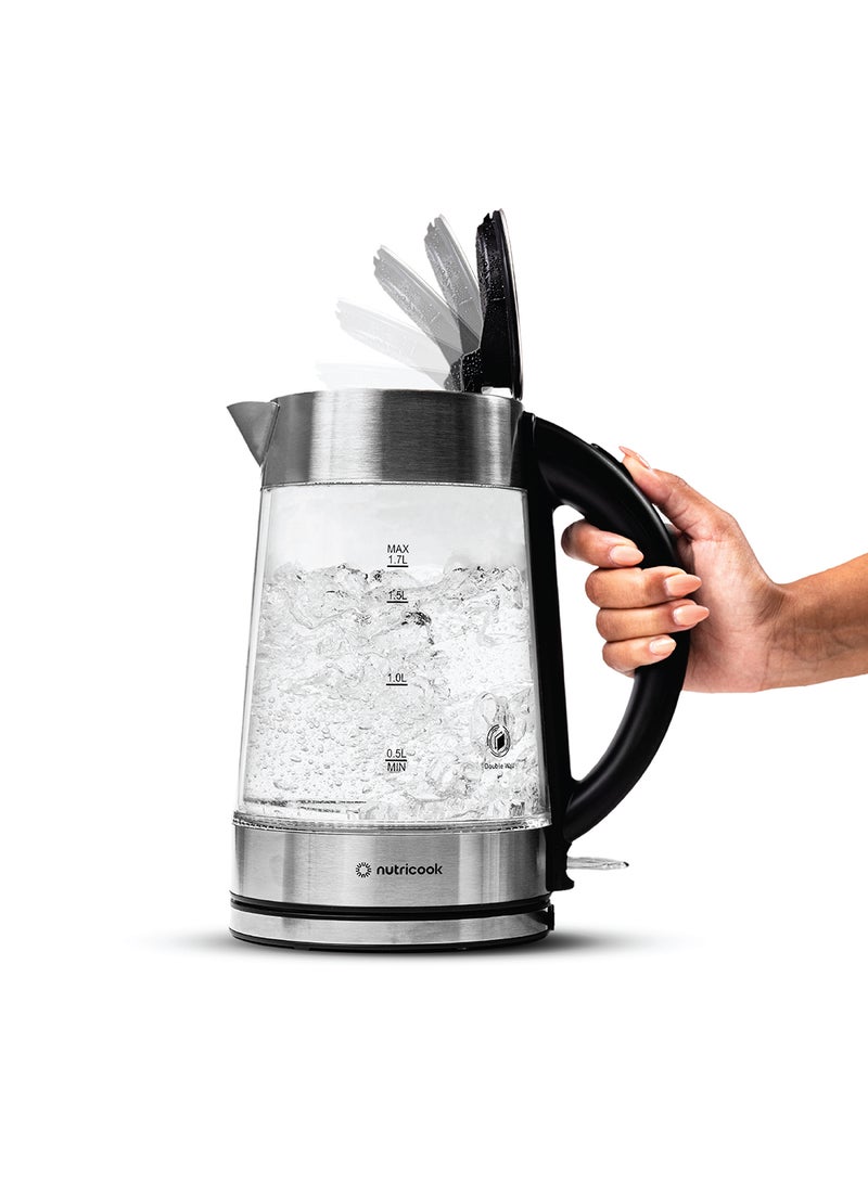 nutricook - Electric Glass Kettle Double Wall with 360° Swivel Base, 1.7L Capacity, Auto Shut-off & Boil Dry Protection with White Light Indicator, 2 Years Warranty 1.7 L 2200 W GK100 clear - Image 1