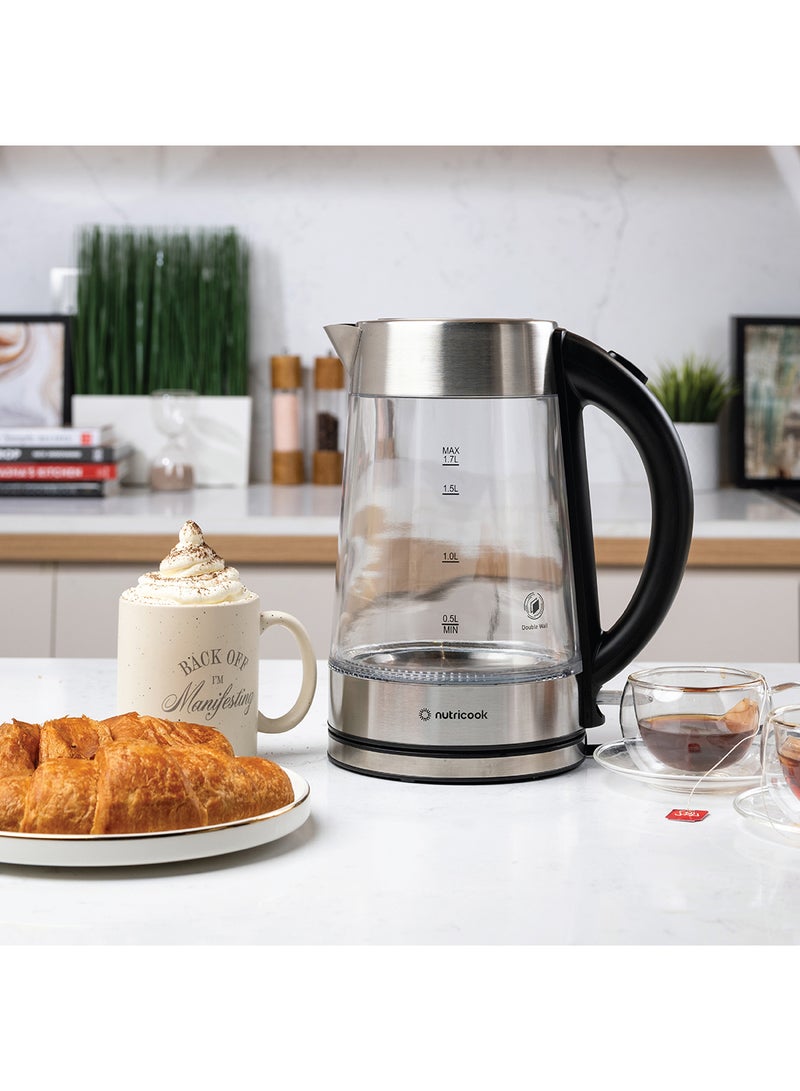 nutricook - Electric Glass Kettle Double Wall with 360° Swivel Base, 1.7L Capacity, Auto Shut-off & Boil Dry Protection with White Light Indicator, 2 Years Warranty 1.7 L 2200 W GK100 clear - Image 1