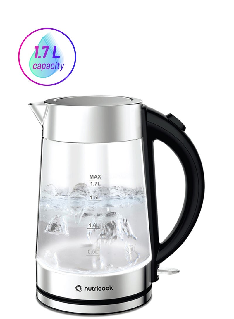 nutricook - Electric Glass Kettle Double Wall with 360° Swivel Base, 1.7L Capacity, Auto Shut-off & Boil Dry Protection with White Light Indicator, 2 Years Warranty 1.7 L 2200 W GK100 clear - Image 1