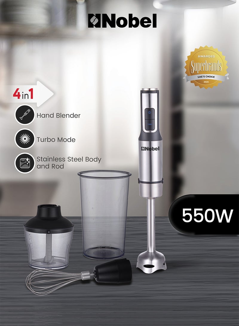 نوبل خلاط يدوي 4 في 1 مجموعة خلاط يدوي متعدد الوظائف، وضع توربو، هيكل من الفولاذ المقاوم للصدأ - Image 1