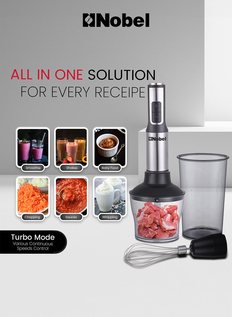 نوبل خلاط يدوي 4 في 1 مجموعة خلاط يدوي متعدد الوظائف، وضع توربو، هيكل من الفولاذ المقاوم للصدأ - Image 3