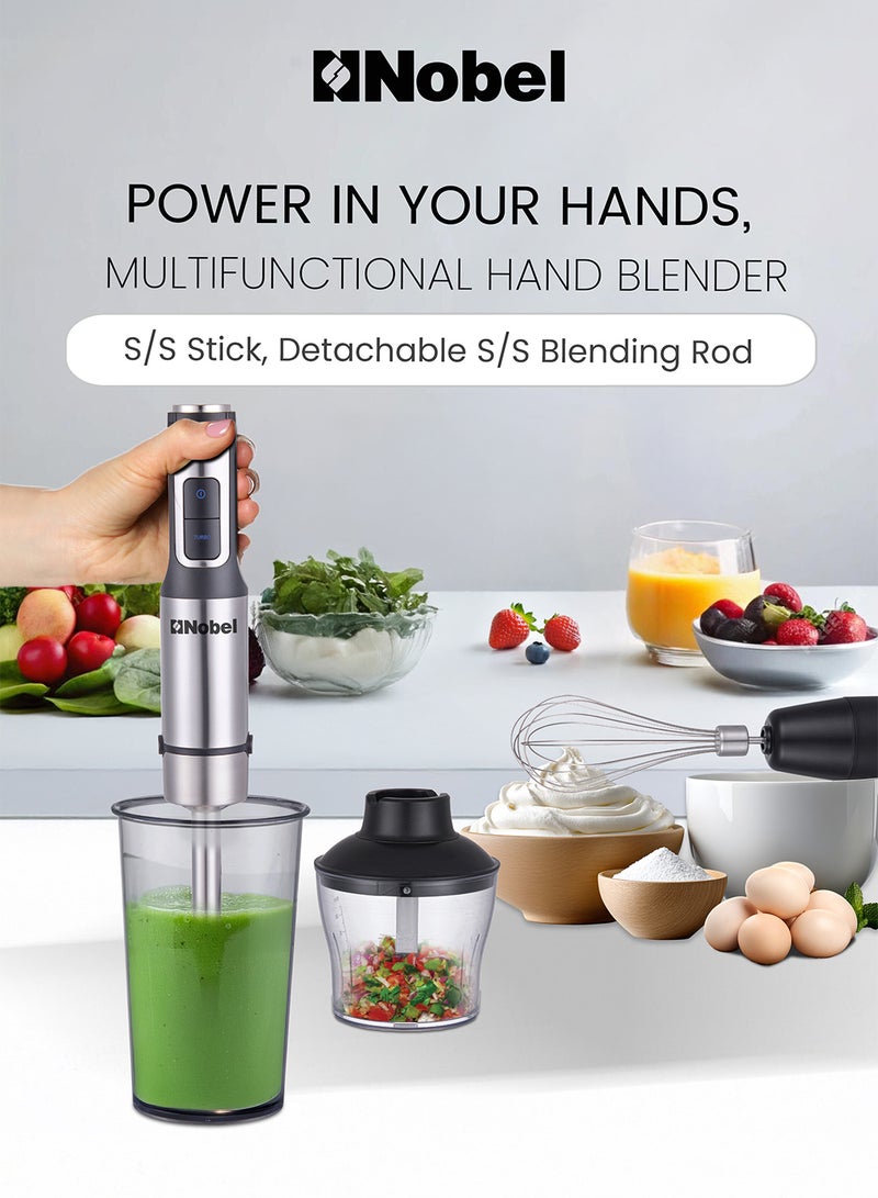 نوبل خلاط يدوي 4 في 1 مجموعة خلاط يدوي متعدد الوظائف، وضع توربو، هيكل من الفولاذ المقاوم للصدأ - Image 2
