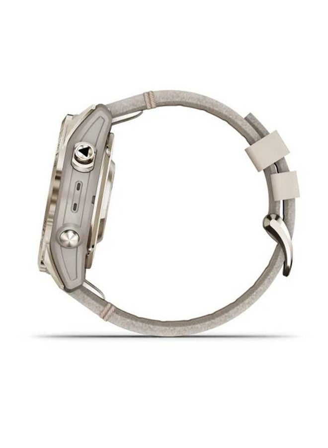 GARMIN - Fenix  7S Pro - 42MM - Sapphire Solar Edition - Up To 14 Days Battery Life - 1.2"inch Sunlight-Visible  Display, Scratch Resistant, Power Sapphire™, Heart Rate Monitor, All Day Stress Monitor, Power Sapphire Solar Charging Lens, Advanced GPS Features, iOS and Android Compatible SOFT GOLD SS WITH LIMESTONE LEATHER BAND - Image 1
