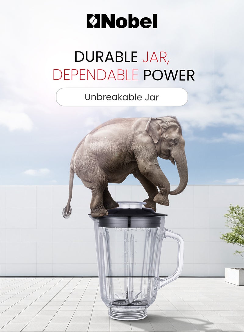 Nobel 2 in 1 Blender & Grinder, Stainless Steel Base, 1.5L Glass Jar & Grinder, 2 Speeds, Overheat Protection, LED Light, Powerful Motor 1.5 L 600 W NB515CRI Silver - Image 5