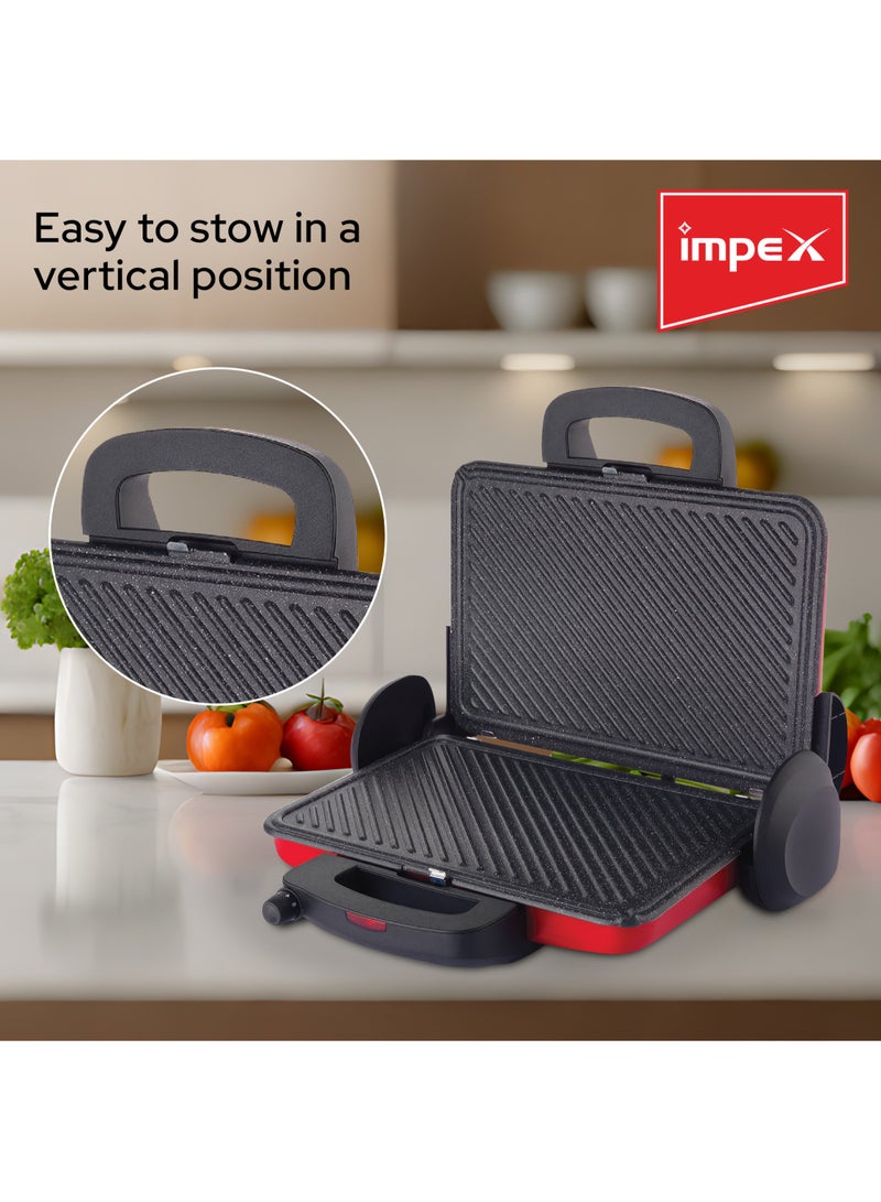 Impex - Turkish Toaster Sandwich Maker Anti-Stick Coating 4 Large Slice 3 Temperature Controller 1800 W SW 3607 Red/Black - Image 1