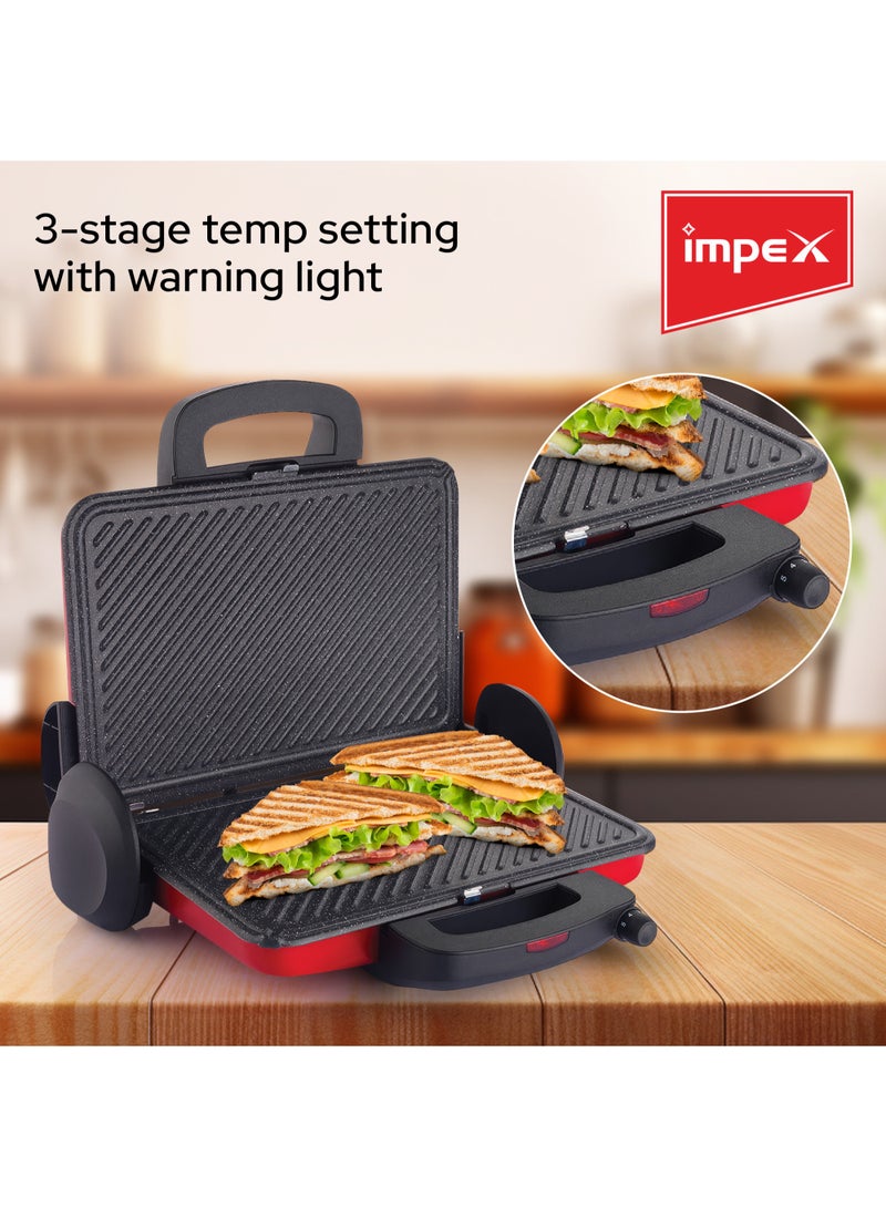 Impex - Turkish Toaster Sandwich Maker Anti-Stick Coating 4 Large Slice 3 Temperature Controller 1800 W SW 3607 Red/Black - Image 1