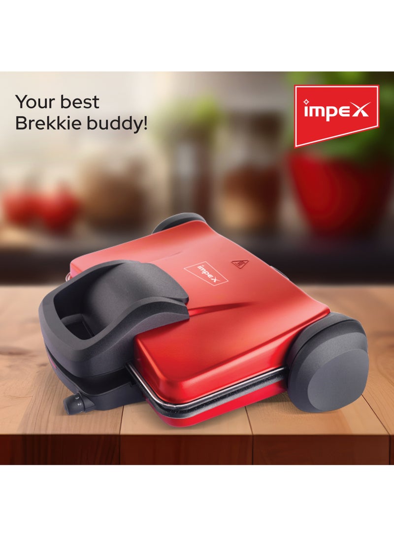 Impex - Turkish Toaster Sandwich Maker Anti-Stick Coating 4 Large Slice 3 Temperature Controller 1800 W SW 3607 Red/Black - Image 1