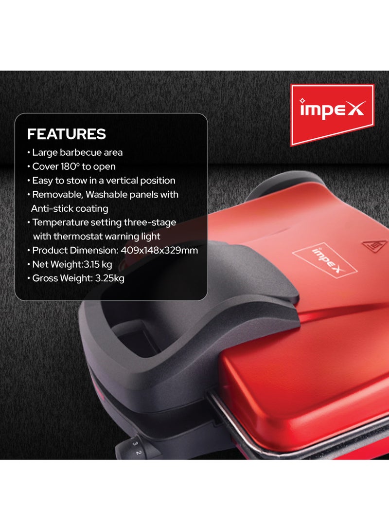 Impex - Turkish Toaster Sandwich Maker Anti-Stick Coating 4 Large Slice 3 Temperature Controller 1800 W SW 3607 Red/Black - Image 1