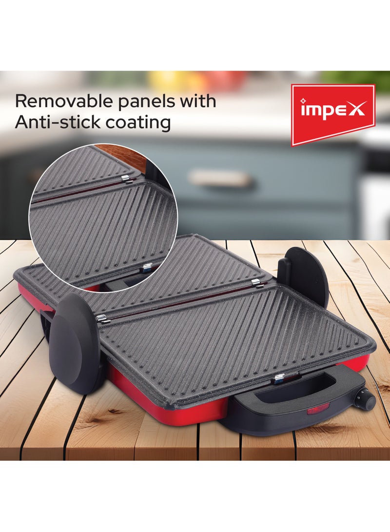 Impex - Turkish Toaster Sandwich Maker Anti-Stick Coating 4 Large Slice 3 Temperature Controller 1800 W SW 3607 Red/Black - Image 1