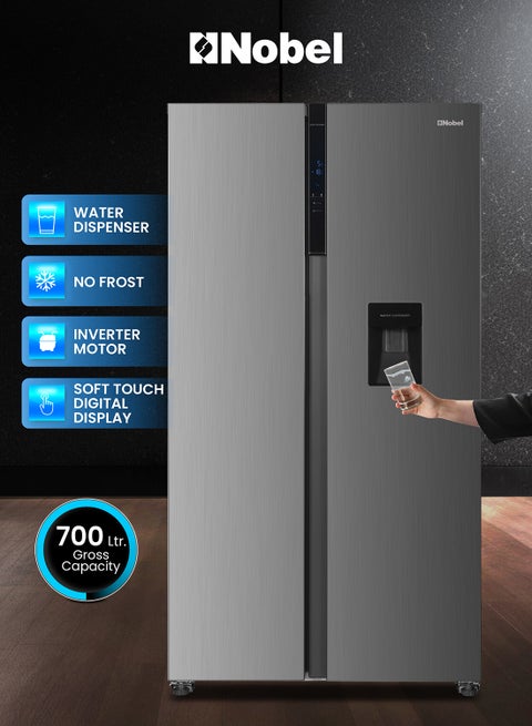 560L Gross / 518 Capacity Side by Side Refrigerator with Water Dispenser, NoFrost, External Handle, LED Light, Twist Ice Maker, Digital Display,Interior Lights, Automatic 560 L NR620WDI Inox