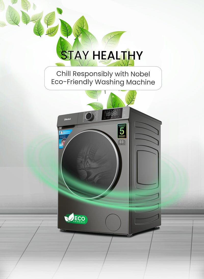 Nobel - 12/8 Premium Combo Washer Dryer with 16 Programs, BLCD Inverter Motor, Fully Automatic Front Load Washing Machine with 8KG Dryer, Dial Touch Control, Child Safety Lock, Quick Wash, 2000W, One year Warranty 2000 W NWM1400WD Dark Silver - Image 1