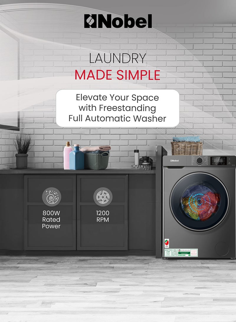 Nobel - 12/8 Premium Combo Washer Dryer with 16 Programs, BLCD Inverter Motor, Fully Automatic Front Load Washing Machine with 8KG Dryer, Dial Touch Control, Child Safety Lock, Quick Wash, 2000W, One year Warranty 2000 W NWM1400WD Dark Silver - Image 1