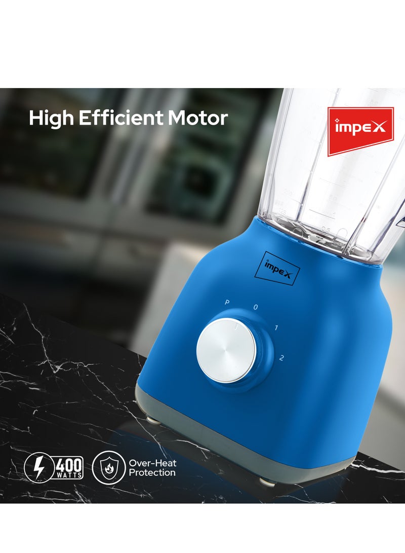 Impex - Blender Mixer Grinder with Mincer Mills Pulse rotation 2 Speed Control and Overheat Protection, 2 Years Warranty 1.5 L 400 W BL 3503BL Blue - Image 1